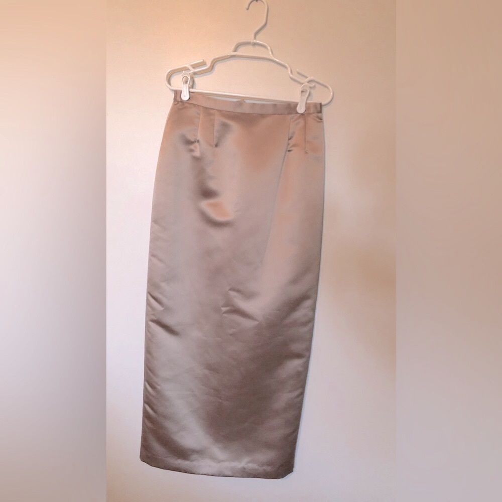 Adriana Papell Occasions Satin Maxi Skirt Champagne Pale Pink Zip Slit in Back